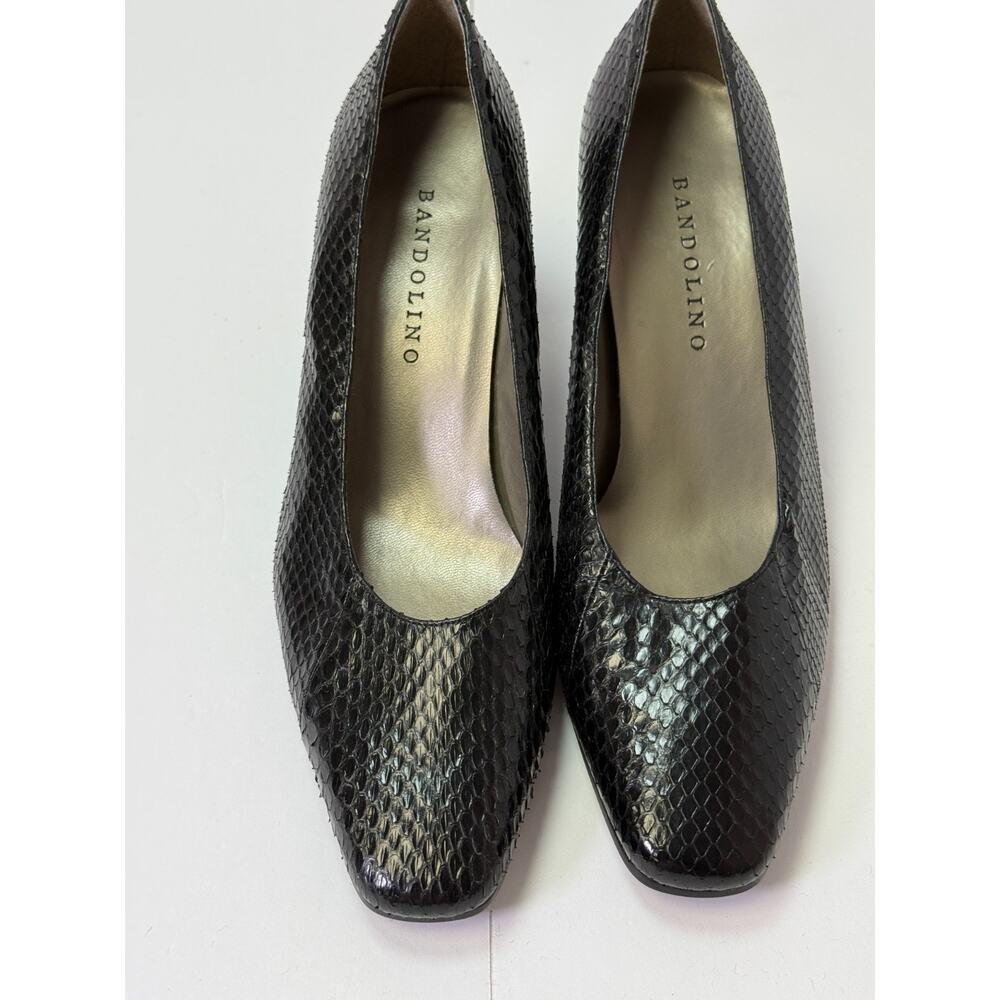 Bandolino Women's Black Snakeskin Embossed Pumps Square Toe Classic Retro 7.5